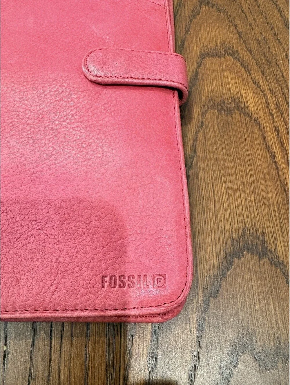 Vintage Fossil Pink Leather Wallet Biifold Organizer Keyhole Coin 9.5